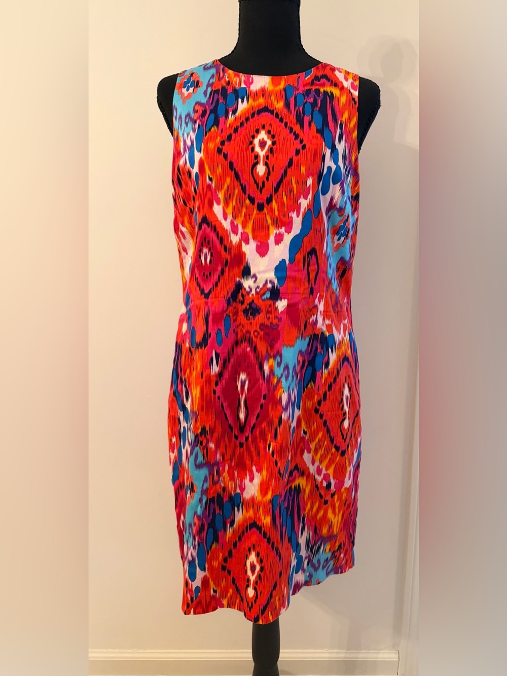 Badgley Mischka Multicolor Sleeveless Ikat-Print Mini Dress - Pink, Red, Blue
